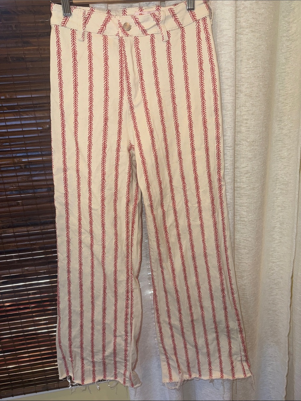 Cream Wide-Leg Trousers with Red Stripes